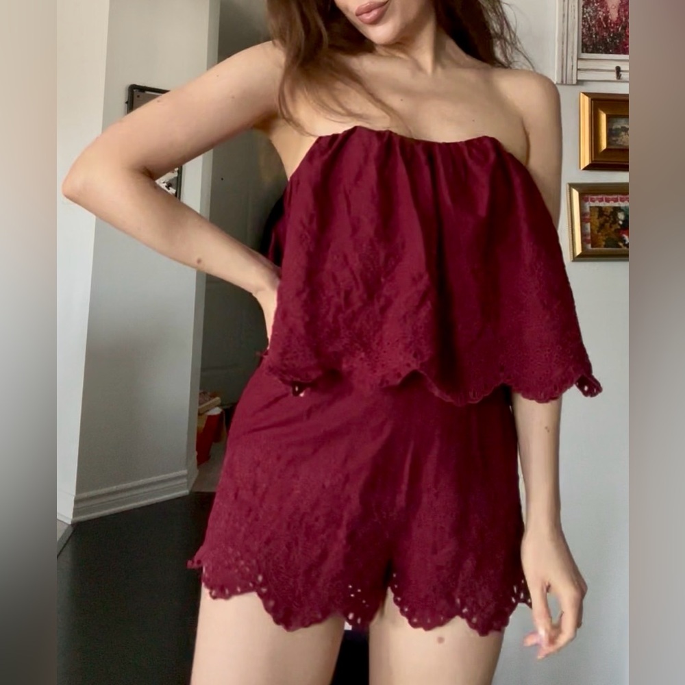 H&M Berry Eyelet Strapless Romper